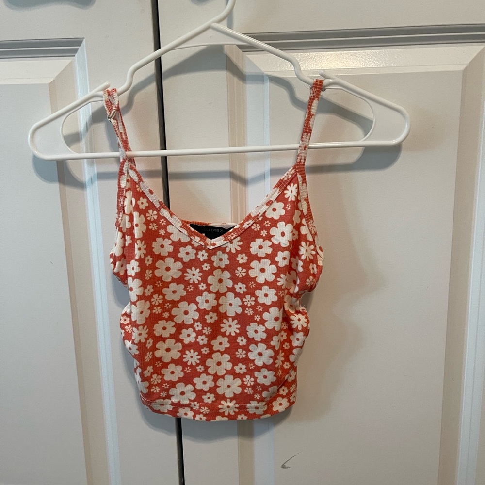 Flower print V neck crop top